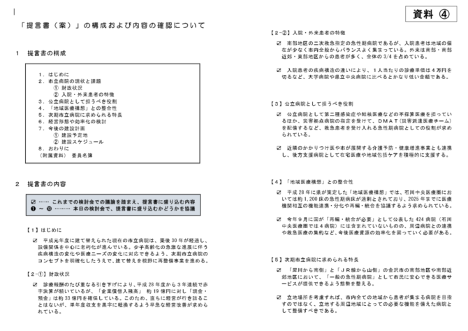 金沢市立病院のあり方検討会の資料